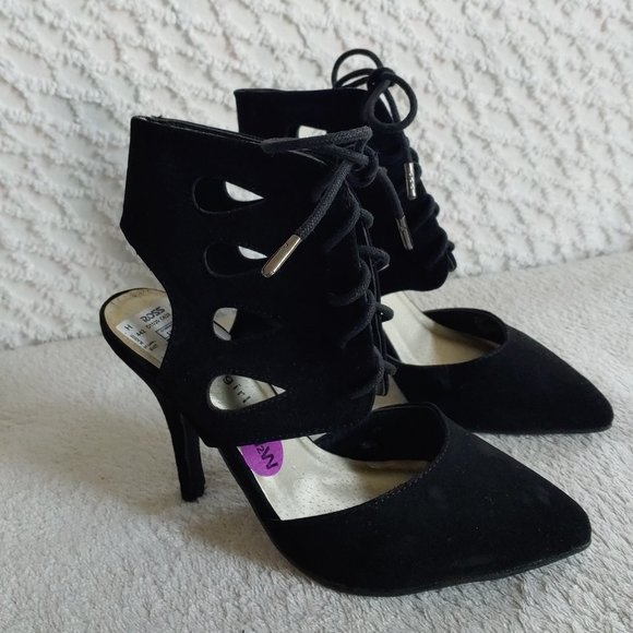 NWT MADDEN GIRL Faux Suede Lace-Up Ankle Cuff Bootie Heels - Picture 3 of 7